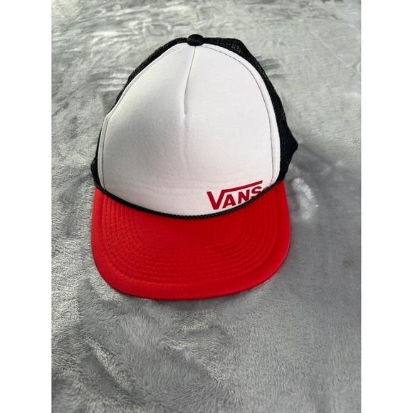 Vans Other - Vans Foam Trucker Hat Snapback Cap Red White Black Checkerboard Brim Visor Rope